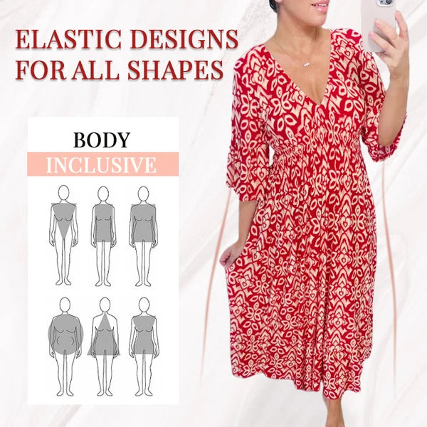 Bohemian Casual Print V-neck Waist Wrap Long Dress