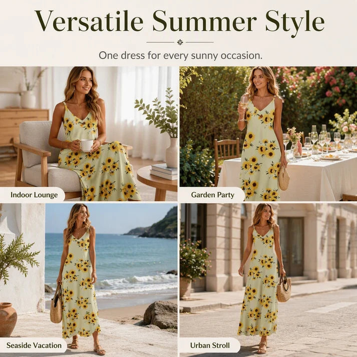 Women's V-Neck Maxi Dress – Lightweight, Flowy