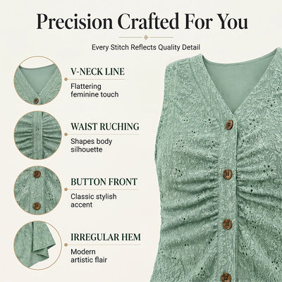Women's Button-Up V-Neck Short Sleeve Midi Dress