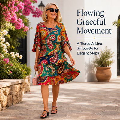Tiered ruffled A-line dress with a round neck