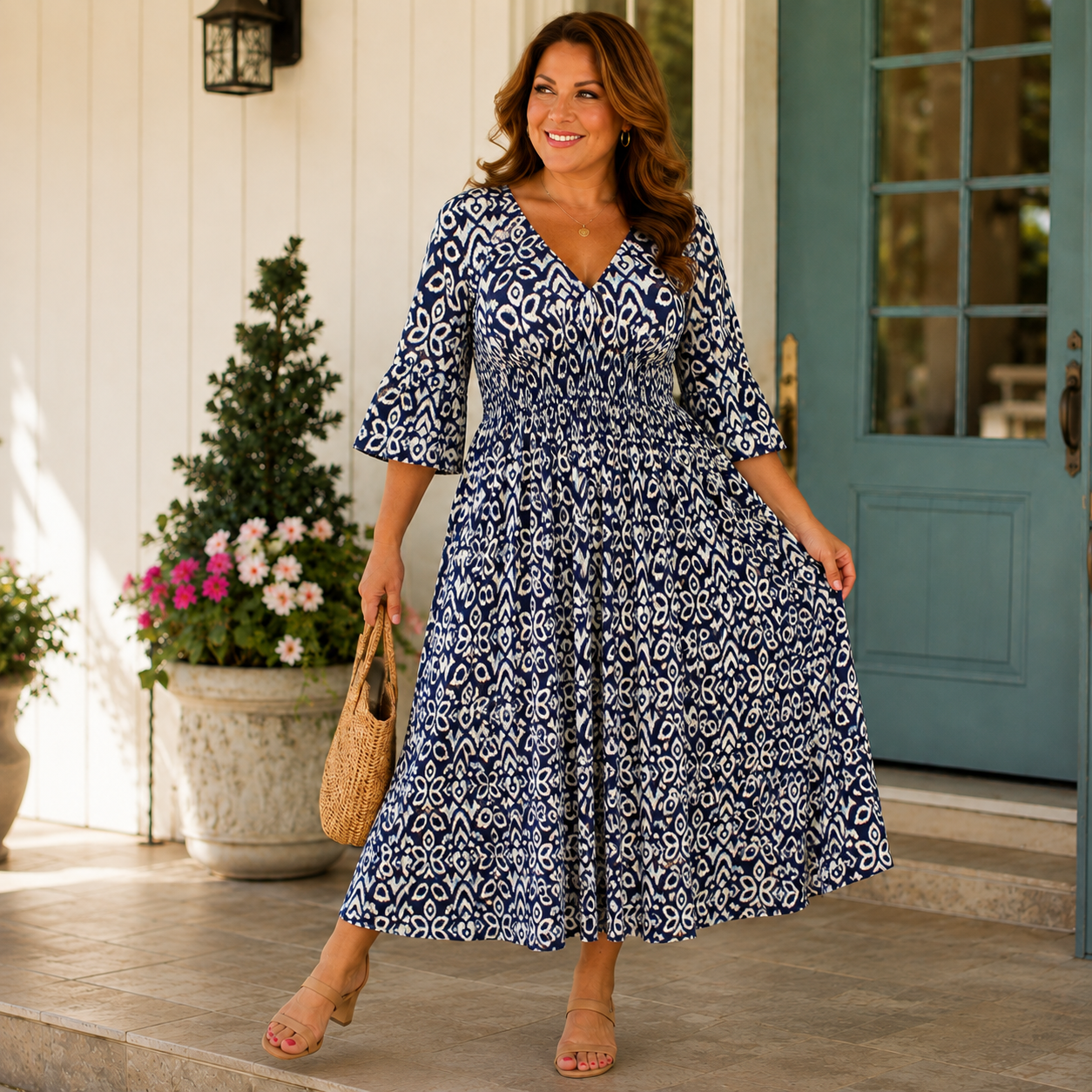 Bohemian Casual Print V-neck Waist Wrap Long Dress