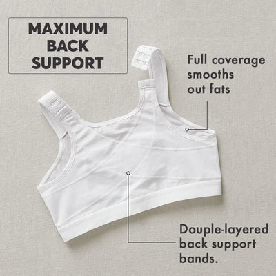 Front-closure, non-wired bra that supports the back and improves posture.