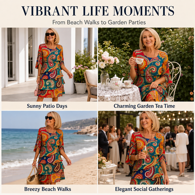 Tiered ruffled A-line dress with a round neck