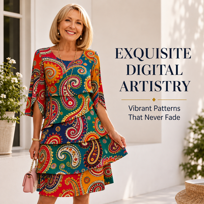 Tiered ruffled A-line dress with a round neck
