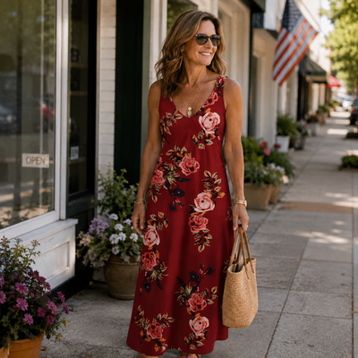 Women's V-Neck Maxi Dress – Lightweight, Flowy