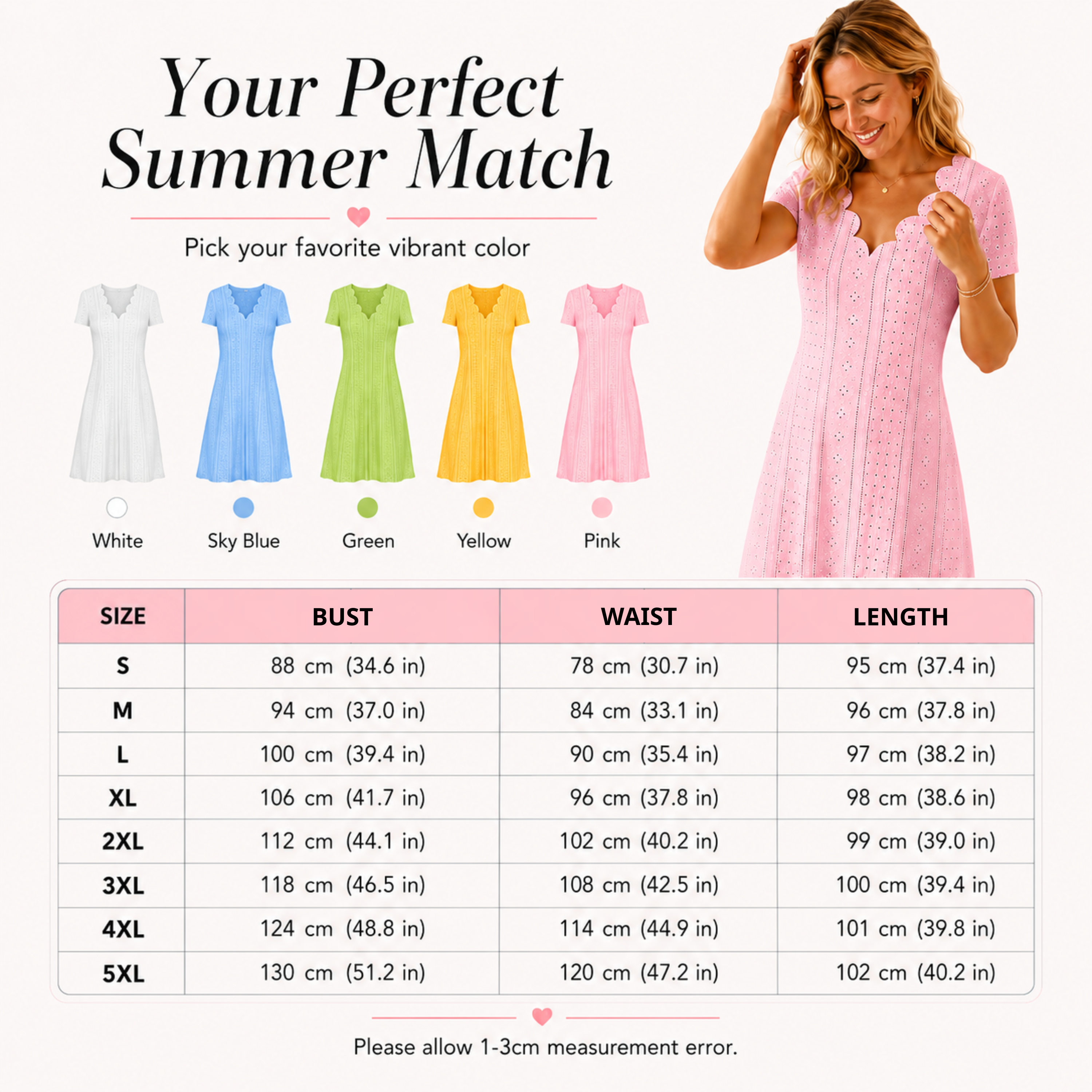 Women's eyelet dress, scalloped V-neck