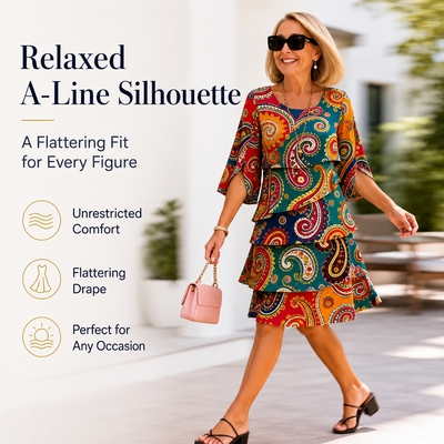 Tiered ruffled A-line dress with a round neck