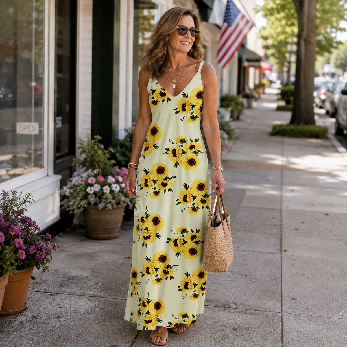 Women's V-Neck Maxi Dress – Lightweight, Flowy