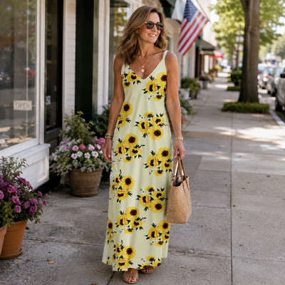 Women's V-Neck Maxi Dress – Lightweight, Flowy