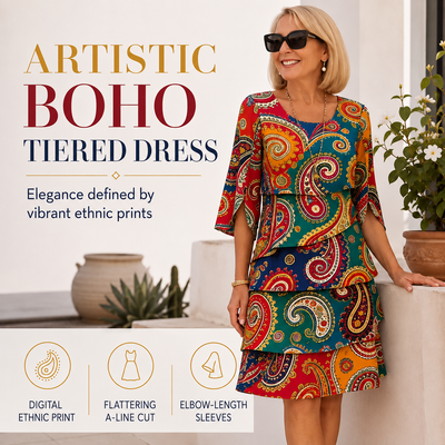 Tiered ruffled A-line dress with a round neck