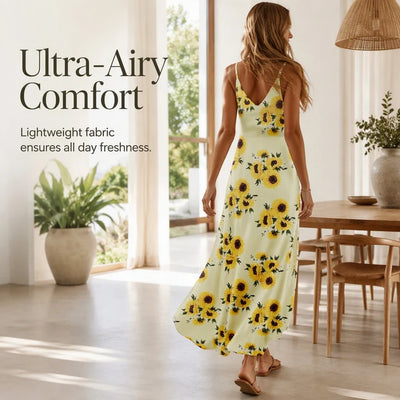 Women's V-Neck Maxi Dress – Lightweight, Flowy