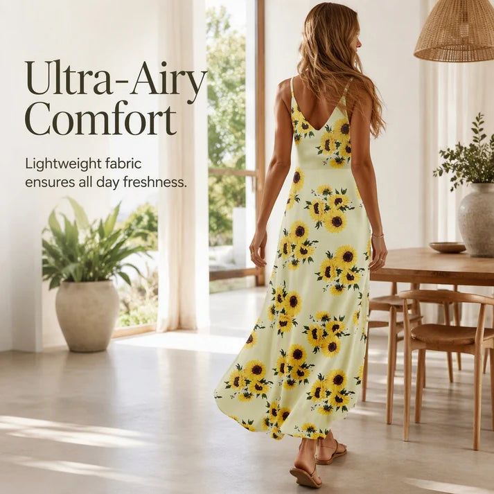 Women's V-Neck Maxi Dress – Lightweight, Flowy