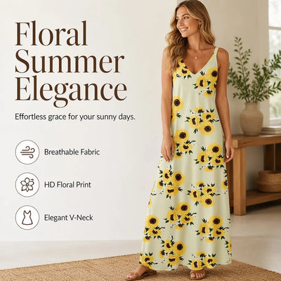 Women's V-Neck Maxi Dress – Lightweight, Flowy