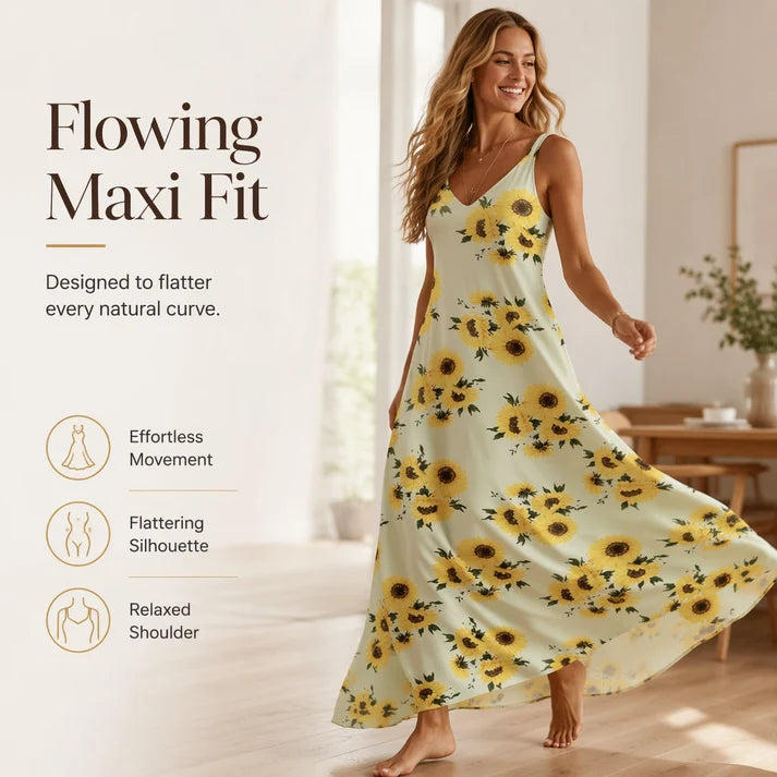 Women's V-Neck Maxi Dress – Lightweight, Flowy